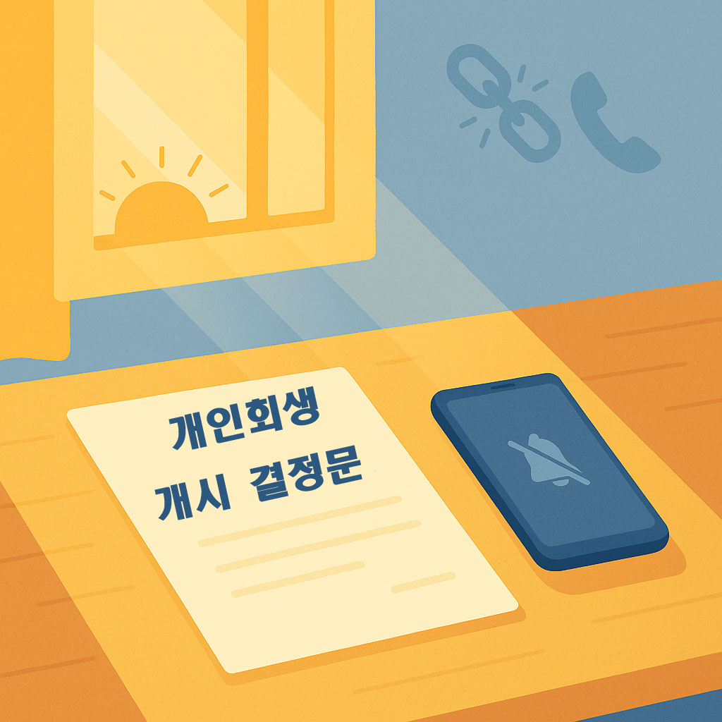 개인회생, 채무조정, 신용회복, 부채탕감, 재기 지원, 금융복지, 사회 안전망, 새출발, 희망, 금융 안정, 경제 회복, 서민금융, 감성 일러스트, 플랫 디자인, 새 아침, 햇살, 자유, 안정감, 신뢰, 회복, 휴식, 법원 결정문