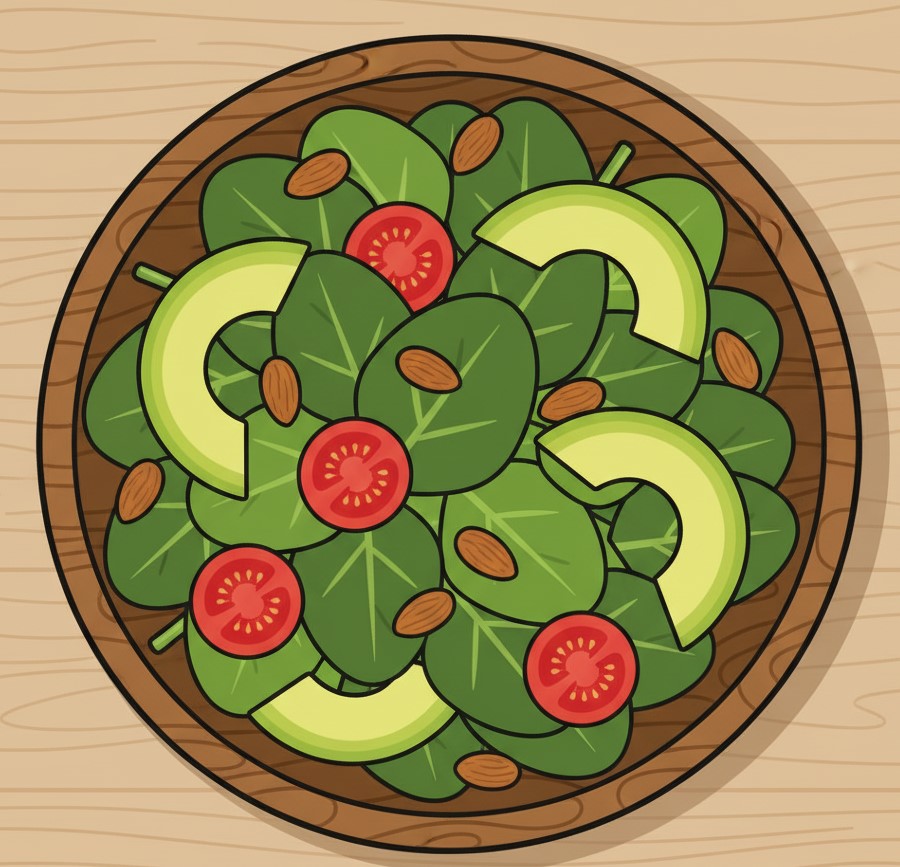 음식 일러스트, 건강 레시피, 단순한 그래픽, 디지털 아트, 웰빙 그래픽, 식물 기반 일러스트